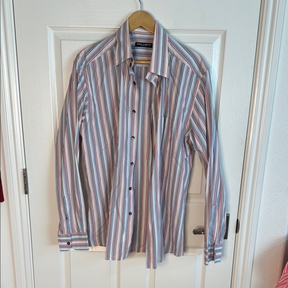 Dolce & Gabbana Blue and Pink Casual Button Down Shirt